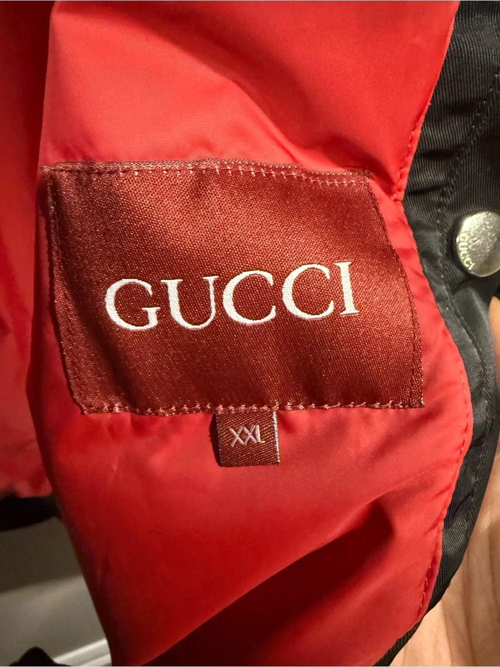 Gucci Black Men's Nylon Canvas Bomber Jacket with Red Lining 1:1